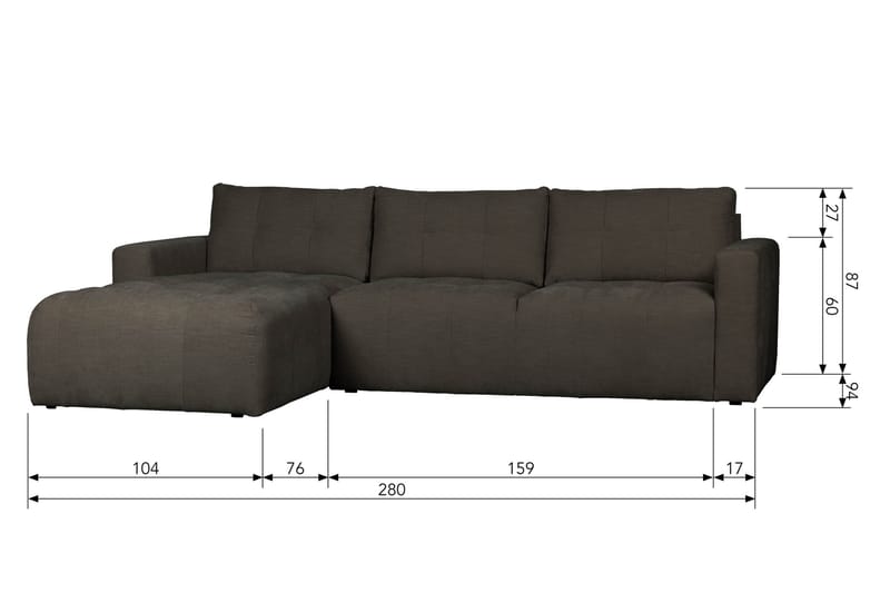 Hippylur 3-Sits Soffa Vänster - Antracit - Divansoffor & schäslongsoffa - 3 sits soffa med divan
