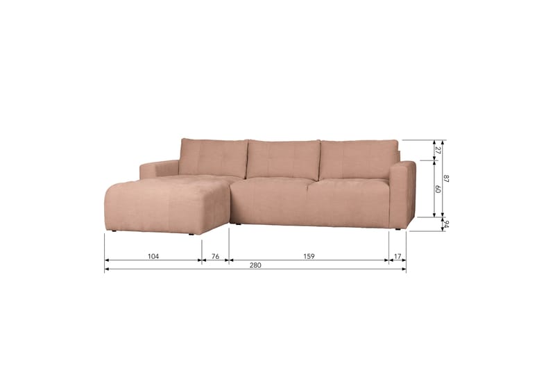 Hippylur 3-Sits Soffa Vänster - Rosa - Möbler - Soffa - Divansoffor & schäslongsoffa