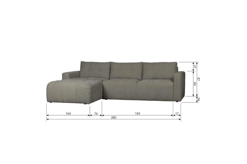 Hippylur 3-Sits Soffa Vänster - Varmgrå - Möbler - Soffa - Divansoffor & schäslongsoffa