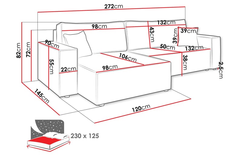 Hobson Soffa med Divan 3-sits - Rosa - Möbler - Soffa - Divansoffor & schäslongsoffa