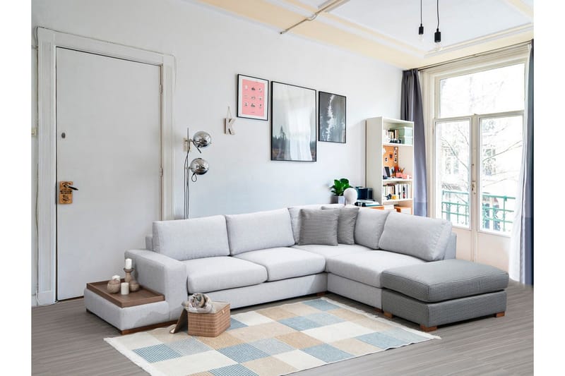 Huelva 5-sits Högervänd L-formad Divansoffa 308 cm med Schäslong i Tyg - Grå - Möbler - Soffa - Divansoffor & schäslongsoffa