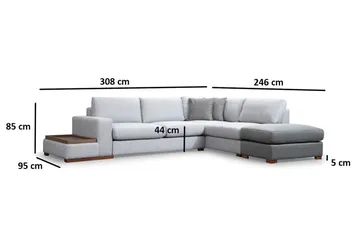 Huelva 5-sits Högervänd L-formad Divansoffa 308 cm med Schäslong i Tyg - Grå - Möbler - Soffa - Divansoffor & schäslongsoffa
