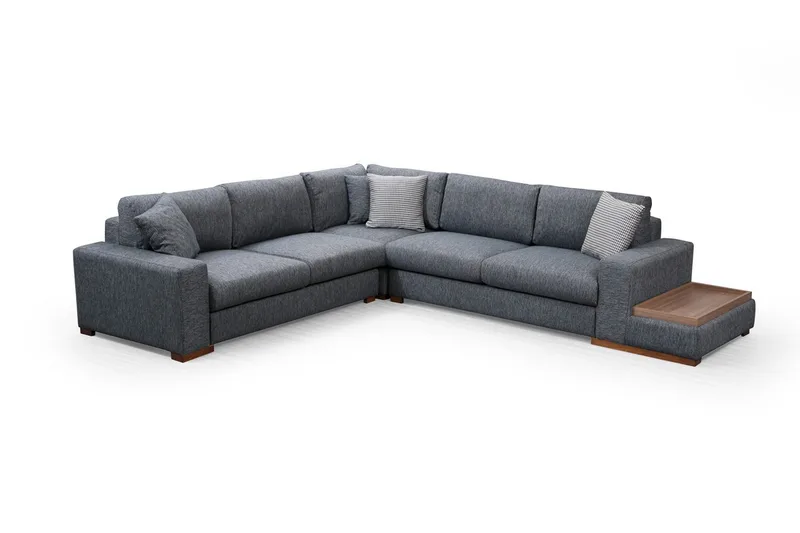 Huelva 5-sits Högervänd L-formad Hörnsoffa 323 cm med Sidobord i Tyg - Grå - Möbler - Soffa - Hörnsoffa
