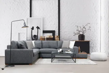Huelva 5-sits Högervänd L-formad Hörnsoffa 323 cm med Sidobord i Tyg - Grå - Möbler - Soffa - Hörnsoffa