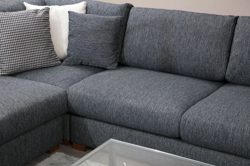 Huelva 5-sits Högervänd L-formad Hörnsoffa 323 cm med Sidobord i Tyg - Grå - Möbler - Soffa - Hörnsoffa