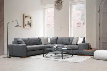 Huelva 5-sits Högervänd L-formad Hörnsoffa 323 cm med Sidobord i Tyg - Grå - Möbler - Soffa - Hörnsoffa