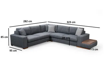 Huelva 5-sits Högervänd L-formad Hörnsoffa 323 cm med Sidobord i Tyg - Grå - Möbler - Soffa - Hörnsoffa