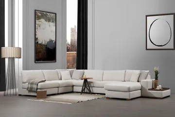 Huelva 5-sits Vänstervänd U-formad Hörnsoffa med Divan i Tyg - Beige - Möbler - Soffa - Hörnsoffa - Hörnsoffa med divan