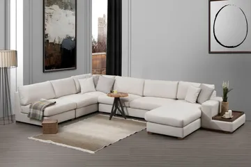 Huelva 5-sits Vänstervänd U-formad Hörnsoffa med Divan i Tyg - Beige - Möbler - Soffa - Hörnsoffa - Hörnsoffa med divan