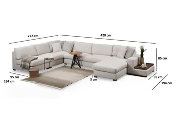 Huelva 5-sits Vänstervänd U-formad Hörnsoffa med Divan i Tyg - Beige - Möbler - Soffa - Hörnsoffa - Hörnsoffa med divan