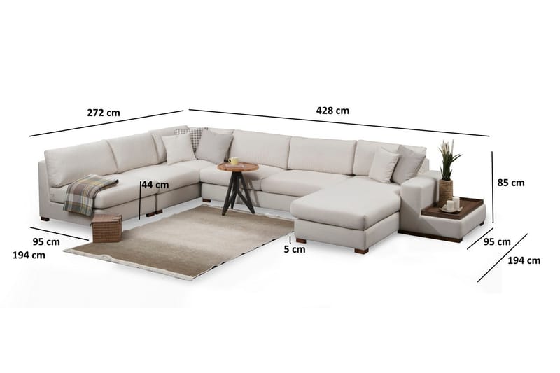 Huelva 5-sits Vänstervänd U-formad Hörnsoffa med Divan i Tyg - Beige - Möbler - Soffa - Hörnsoffa - Hörnsoffa med divan