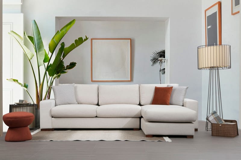 Huelva Högervänd L-formad Divansoffa med Schäslong 270 cm i Tyg - Benvit - Möbler - Soffa - Divansoffor & schäslongsoffa