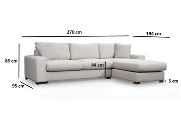Huelva Högervänd L-formad Divansoffa med Schäslong 270 cm i Tyg - Benvit - Möbler - Soffa - Divansoffor & schäslongsoffa