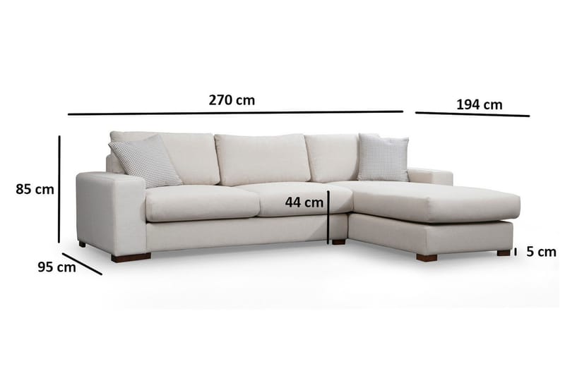 Huelva Högervänd L-formad Divansoffa med Schäslong 270 cm i Tyg - Benvit - Möbler - Soffa - Divansoffor & schäslongsoffa