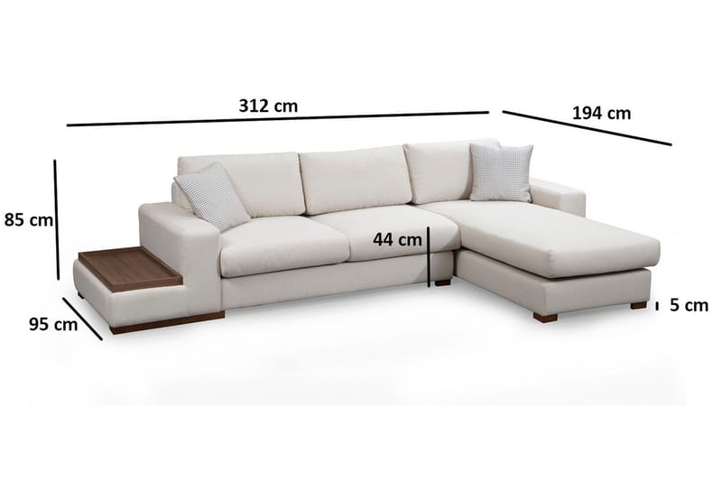 Huelva Högervänd L-formad Divansoffa med Schäslong 312 cm i Tyg - Beige - Möbler - Soffa - Divansoffor & schäslongsoffa