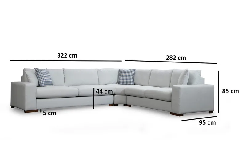 Huelva Högervänd L-formad Hörnsoffa 322 cm i Tyg med Breda Armstöd - Beige - Möbler - Soffa - Hörnsoffa