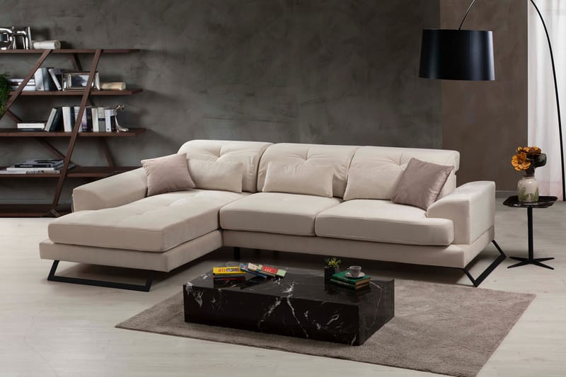 Jaraad Divansoffa Höger - Beige/Svart - Divansoffor & schäslongsoffa - 4 sits soffa med divan