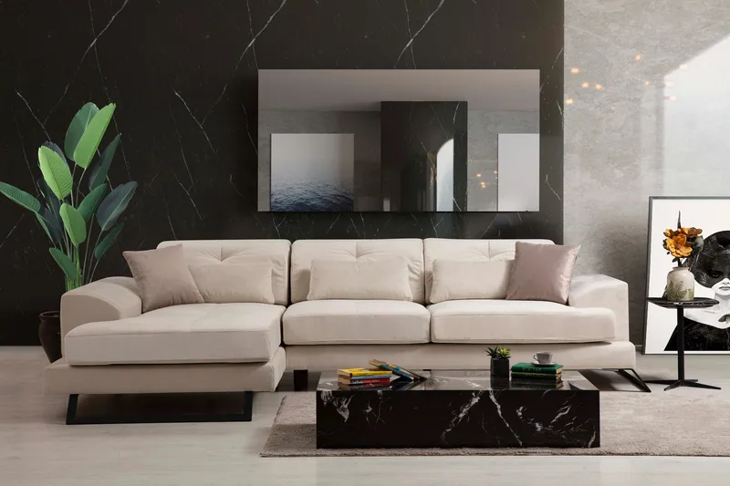 Jaraad Divansoffa Höger - Beige/Svart - Möbler - Soffa - Divansoffor & schäslongsoffa