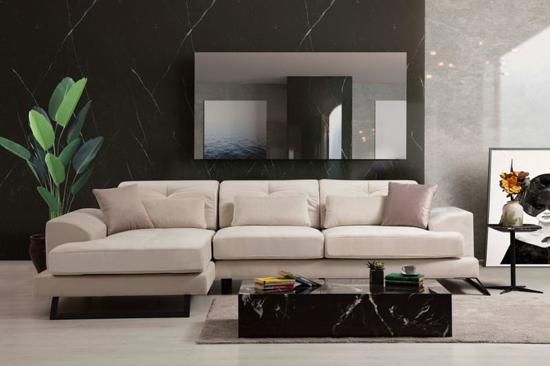 Jaraad Divansoffa Höger - Beige/Svart - Möbler - Soffa - Divansoffor & schäslongsoffa