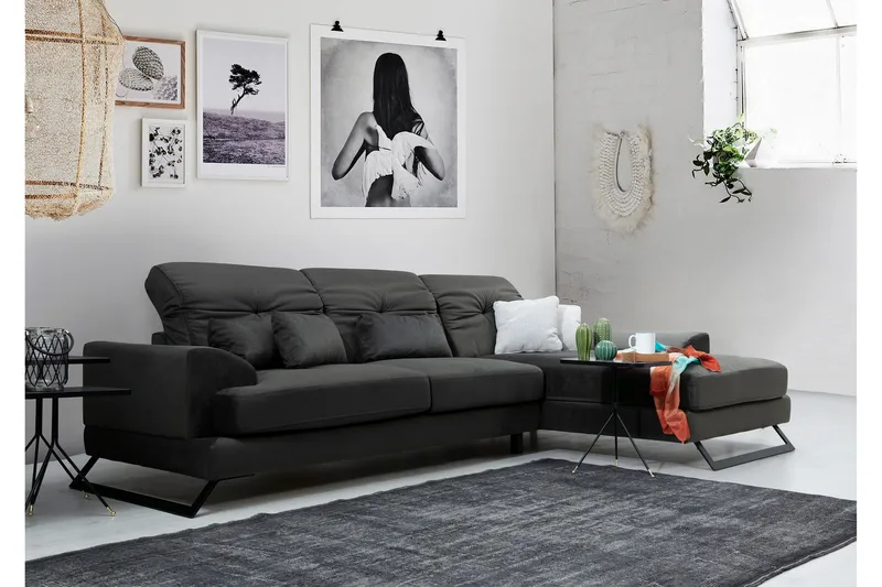 Jaraad Hörnsoffa med Divan Höger - Svart - Möbler - Soffa - Divansoffor & schäslongsoffa