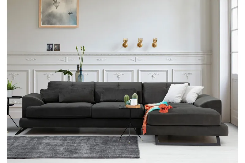 Jaraad Hörnsoffa med Divan Höger - Svart - Möbler - Soffa - Divansoffor & schäslongsoffa