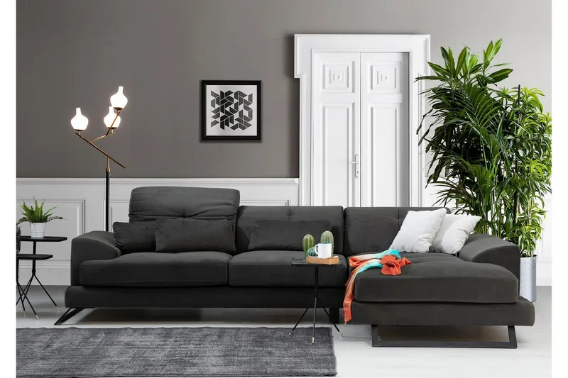 Jaraad Hörnsoffa med Divan Höger - Svart - Möbler - Soffa - Divansoffor & schäslongsoffa