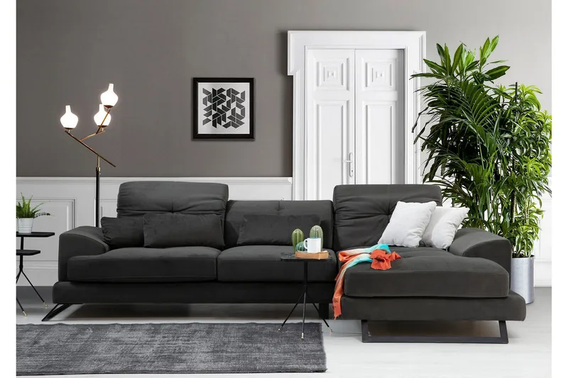 Jaraad Hörnsoffa med Divan Höger - Svart - Möbler - Soffa - Divansoffor & schäslongsoffa