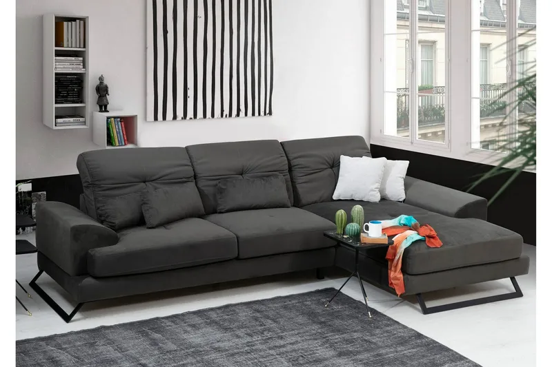 Jaraad Hörnsoffa med Divan Höger - Svart - Möbler - Soffa - Divansoffor & schäslongsoffa