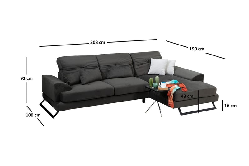 Jaraad Hörnsoffa med Divan Höger - Svart - Möbler - Soffa - Divansoffor & schäslongsoffa