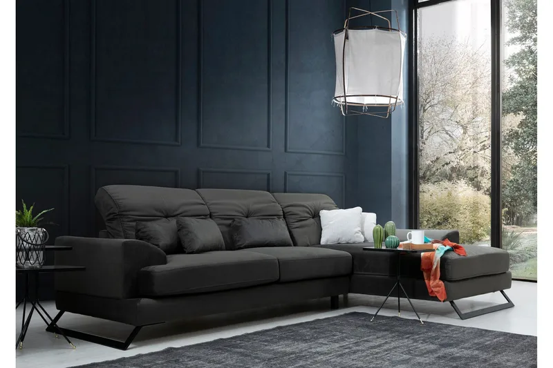 Jaraad Hörnsoffa med Divan Höger - Svart - Möbler - Soffa - Divansoffor & schäslongsoffa