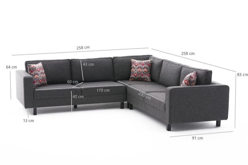 Kaletea Soffa m. Divan 4-sits - Antracit - Divansoffor & schäslongsoffa - 4 sits soffa med divan