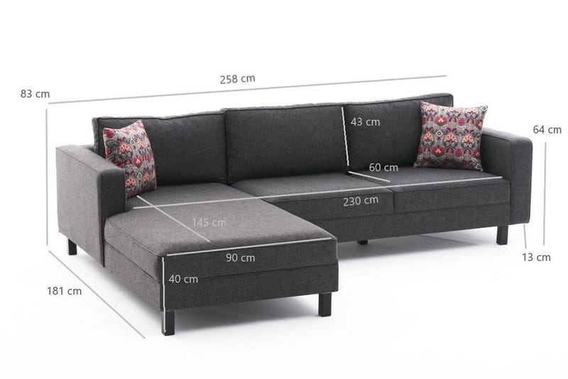 Kaletea Soffa m. Divan 4-sits - Antracit - Divansoffor & schäslongsoffa - 4 sits soffa med divan