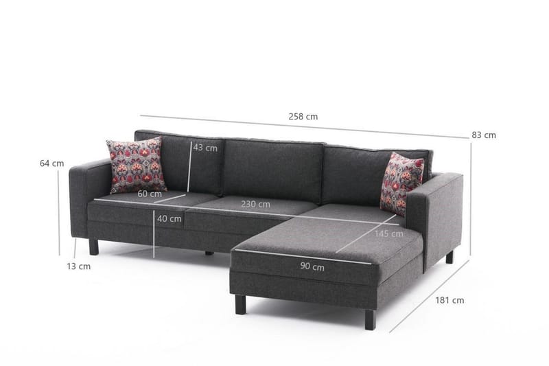 Kaletea Soffa m. Divan 4-sits - Antracit - Divansoffor & schäslongsoffa - 4 sits soffa med divan