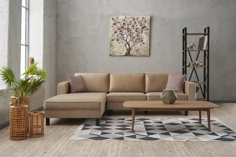 Kaletea Soffa m. Divan 4-sits - Beige - Divansoffor & schäslongsoffa - 4 sits soffa med divan