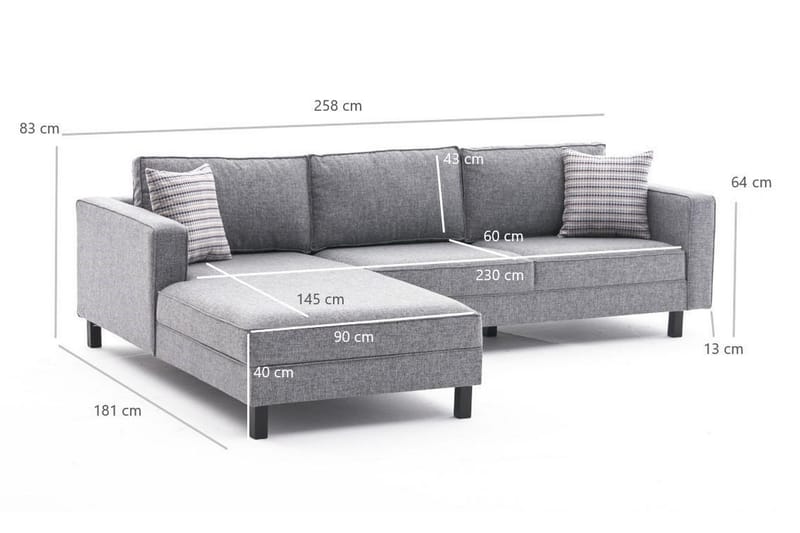 Kaletea Soffa m. Divan 4-sits - Grå - Möbler - Soffa - Divansoffor & schäslongsoffa