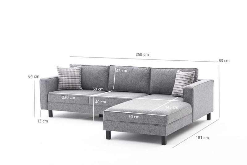 Kaletea Soffa m. Divan 4-sits - Grå - Möbler - Soffa - Divansoffor & schäslongsoffa