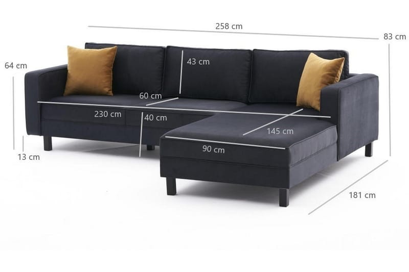 Kaletea Soffa m. Divan 4-sits - Mörkgrå - Möbler - Soffa - Divansoffor & schäslongsoffa