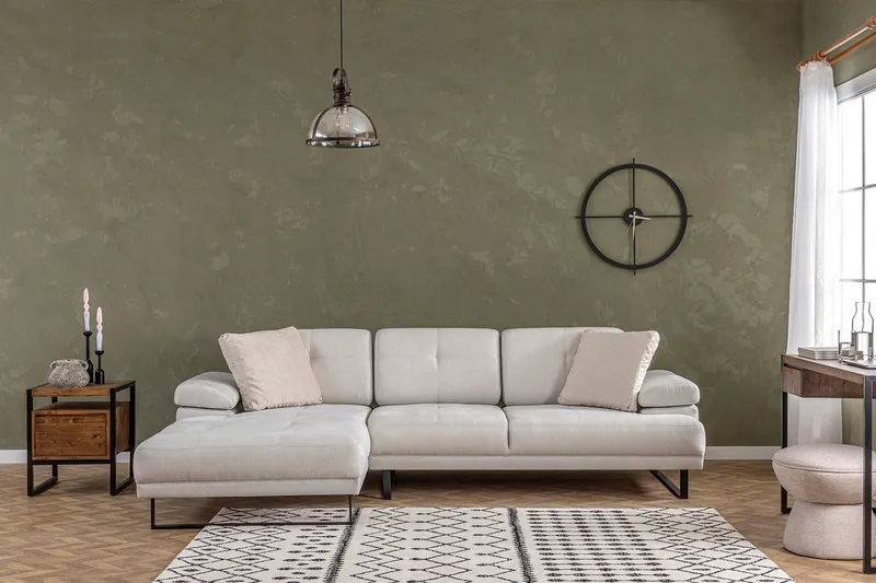 Kitimat 3-sits Vänstervänd L-formad Divansoffa 314 cm i Tyg, Beige