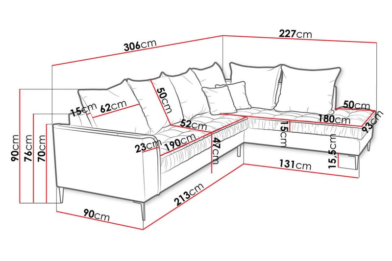 Lenara 3-sits Soffa - Rosa - Divansoffor & schäslongsoffa - Sammetssoffa - 3 sits soffa med divan