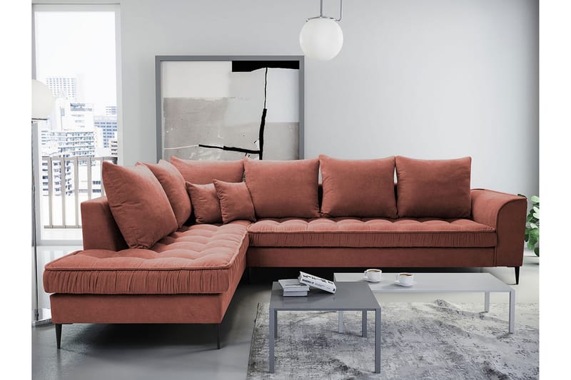 Lenara 3-sits Soffa - Rosa - Divansoffor & schäslongsoffa - Sammetssoffa - 3 sits soffa med divan