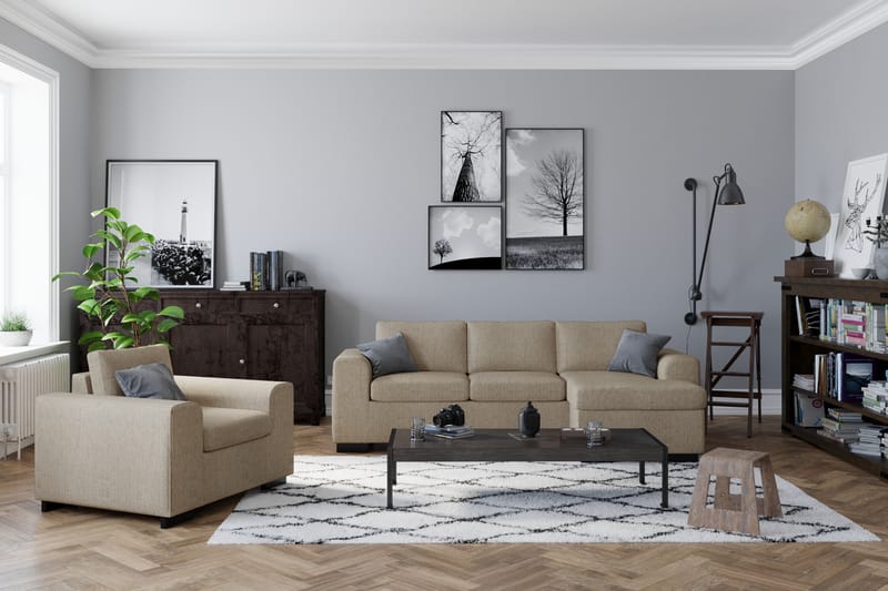 Link 3-sits Vändbar L-formad Divansoffa i Tyg - Beige - Möbler - Soffa - Divansoffor & schäslongsoffa