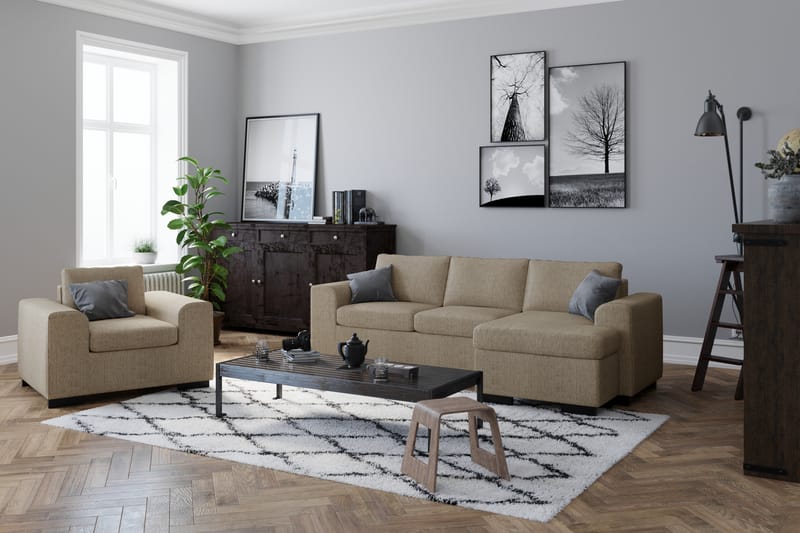 Link 3-sits Vändbar L-formad Divansoffa i Tyg - Beige - Möbler - Soffa - Divansoffor & schäslongsoffa