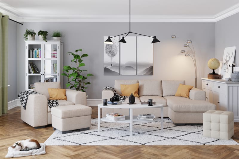 Link 3-sits Vändbar L-formad Divansoffa i Tyg - Beige - Möbler - Soffa - Divansoffor & schäslongsoffa