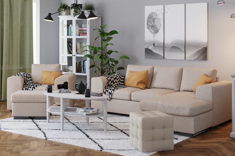 Link 3-sits Vändbar L-formad Divansoffa i Tyg - Beige - Möbler - Soffa - Divansoffor & schäslongsoffa