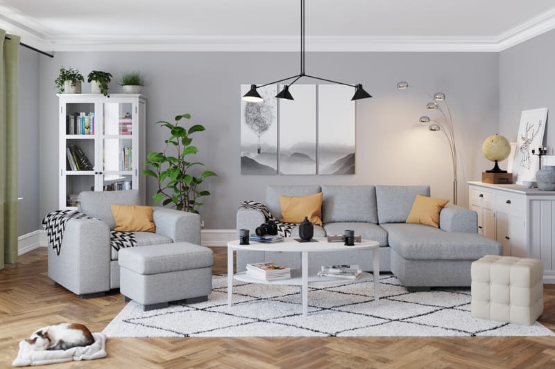 Link 3-sits Vändbar L-formad Divansoffa i Tyg - Ljusgrå - Möbler - Soffa - Divansoffor & schäslongsoffa