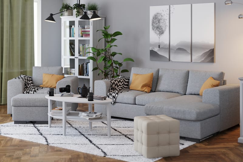 Link 3-sits Vändbar L-formad Divansoffa i Tyg - Ljusgrå - Möbler - Soffa - Divansoffor & schäslongsoffa