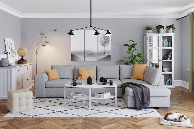 Link 4-sits Högervänd L-formad Large Schäslongsoffa i Tyg - Ljusgrå - Möbler - Soffa - Divansoffor & schäslongsoffa