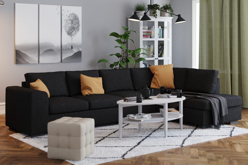 Link 4-sits Högervänd L-formad Large Schäslongsoffa i Tyg - Svart - Möbler - Soffa - Divansoffor & schäslongsoffa