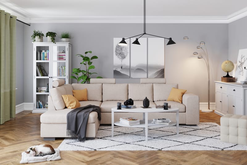 Link 4-sits Högervänd L-formad Schäslongsoffa i Tyg - Beige - Möbler - Soffa - Divansoffor & schäslongsoffa