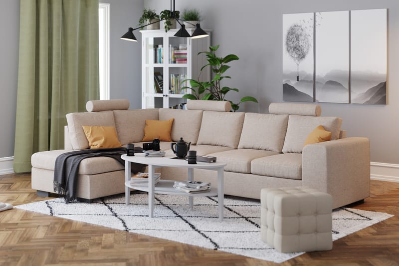 Link 4-sits Högervänd L-formad Schäslongsoffa i Tyg - Beige - Möbler - Soffa - Divansoffor & schäslongsoffa